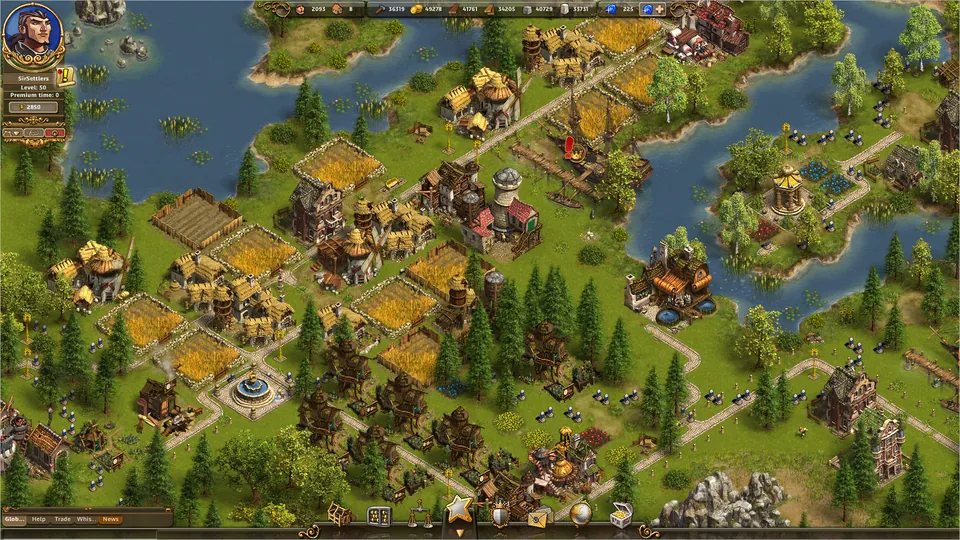 The Settlers Online: a dense settlement and connected production economy